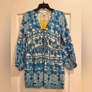 Chelsea & Violet Blue and White Patterned Dress